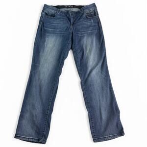 Wit & Wisdom Straight Leg Jeans Womens 14W Blue Stretch Denim Distressed MidRise